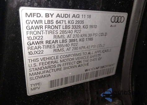 2019 Audi Q8 55 Premium z USA, uszkodzony, nr VIN WA1CVAF1XKD015387